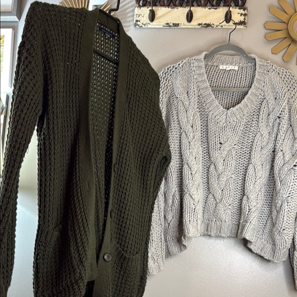 American Eagle Outfitters Green and Gray Cardigan Sweater Set